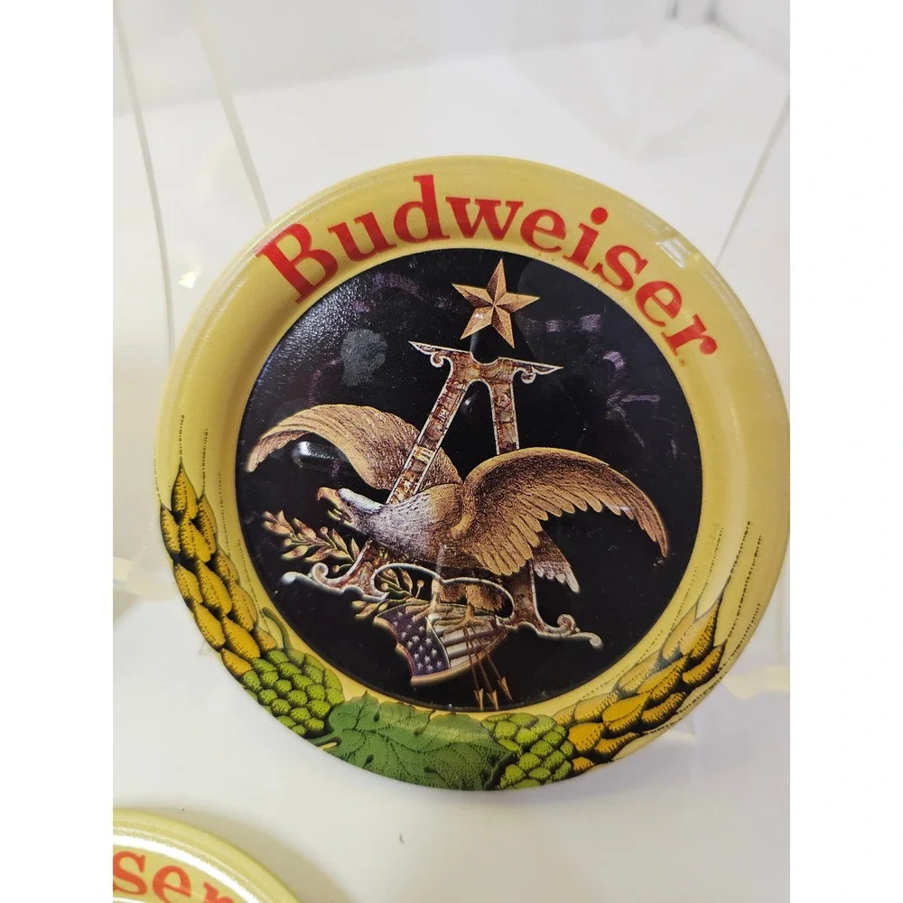 Budweiser Beer Coasters Set of 6 Vintage Collectible Metal‎ Round Images